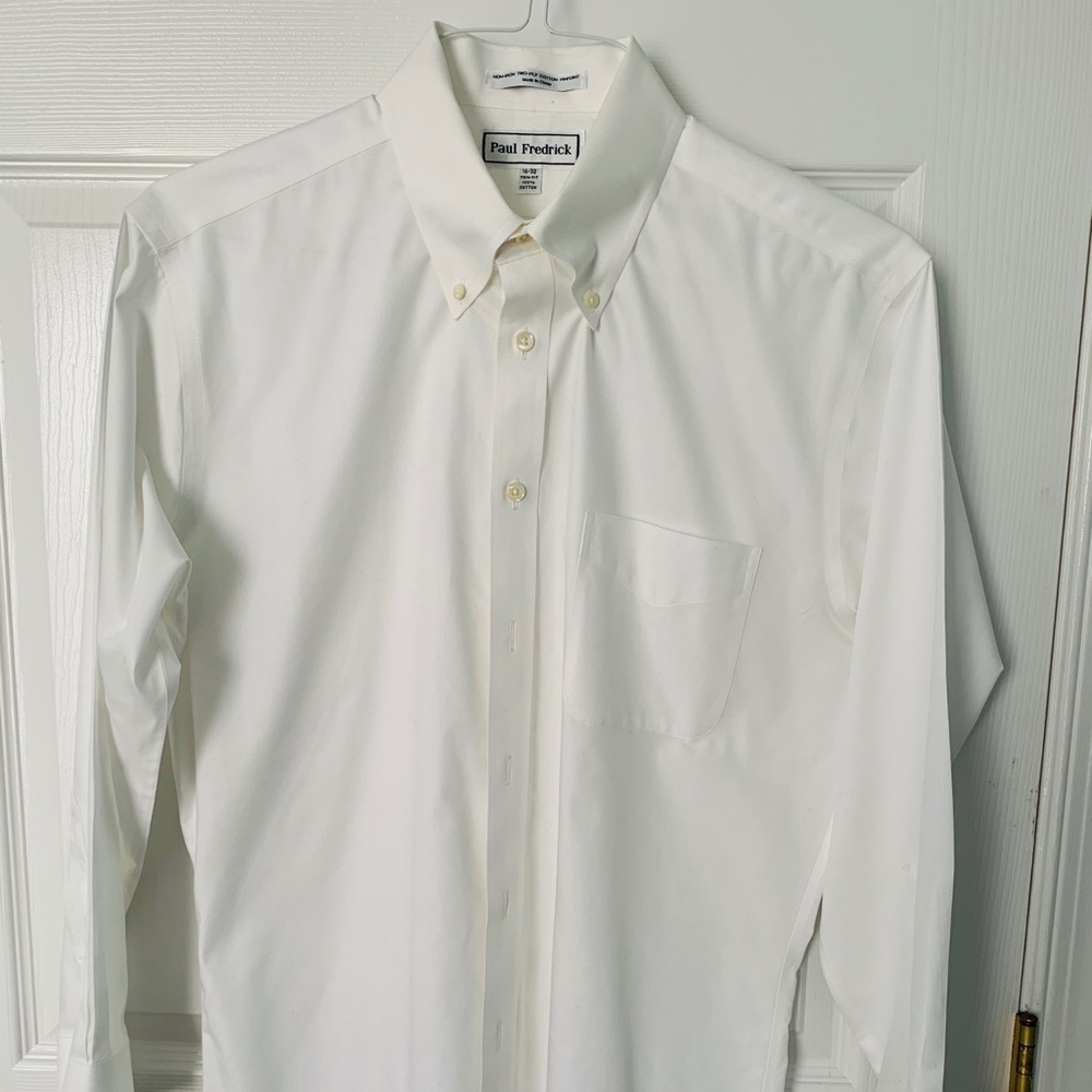 Paul Frederick white button down dress shirt.